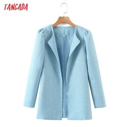 Tangada Frauen Fashion Solid Blazer Mantel Vintage Puff Langarm Weibliche Oberbekleidung Chic Tops 8H94 210609