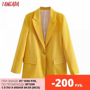 Tangada Femmes Mode Jaune Blazer Manteau Vintage Un Bouton À Manches Longues Femelle Survêtement Chic Tops 4M139 210609