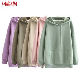 Tangada vrouwen fleece katoen hoodie sweatshirts oversized dames pullovers pocket capuchon SD60-1 220314