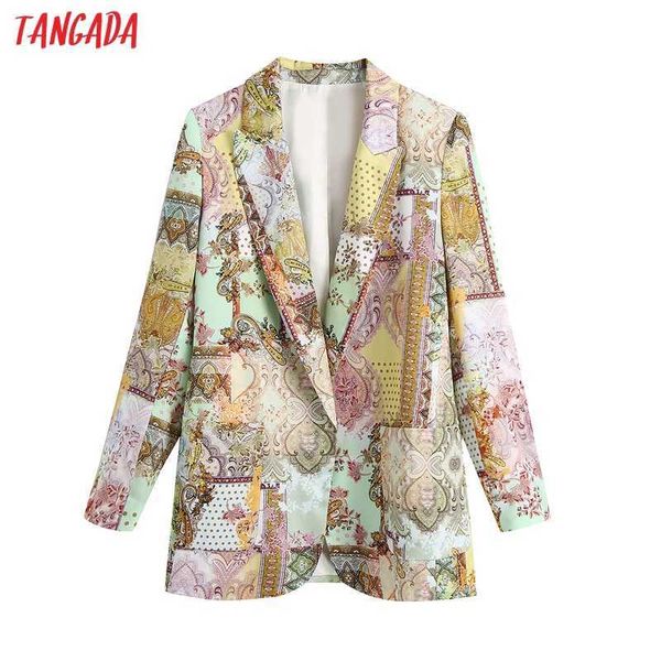 Tangada Mujeres Floral Estampado Blazer Manga Larga Otoño Llegada Damas Casual Blazer Trajes BE966 210609