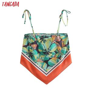 Tangada Femmes Floral Imprimer Camis Crop Crop Top Sangle Spaghetti Sans manches Sans Backless Short Blouses Shirts Femme Beach Tops 4N68 210609