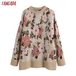 Tangada Dames Bloem Oversized Gebreide Sweater Jumper Lange Mouw Vrouwelijke Pullovers Be306 210922