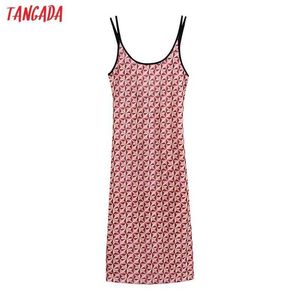 Tangada Dames Geometrie Midi Jurk Riem Backless Mouwloze Mode Dame Casual Jurken Vestido CE176 210609