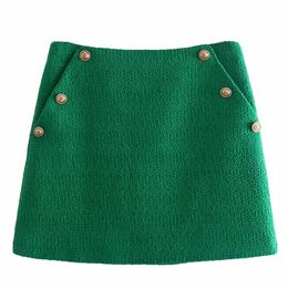 Tangada femmes vert Tweed jupes Faldas Mujer fermeture éclair Style français femme mini jupe 8Y195 220317