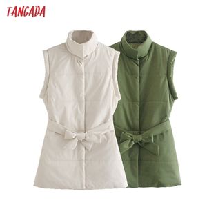 Tangada Femmes Vert Taille Parkas avec poches de ceinture Office Lady Manteau surdimensionné sans manches JE174 211120