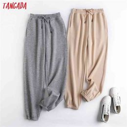 Tangada Femmes Pantalons solides de haute qualité Cargo Strethy Taille Pantalon Joggers Femme Pantalon de survêtement 6D50 210915