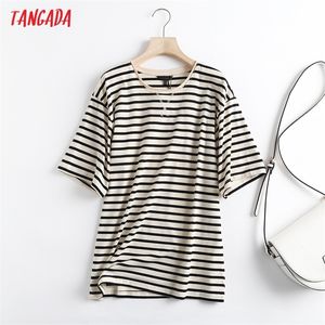 Tangada, camiseta de algodón a rayas de alta calidad para mujer, camisetas de manga corta con cuello redondo, camiseta informal para mujer, ropa de calle, Top 6D94 220714