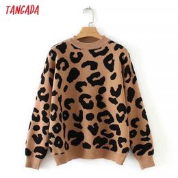 Tangada Frauen Leopard Strickpullover Winter Tierdruck dicke lange Ärmel weibliche Pullover Casual Tops 2X05 211011