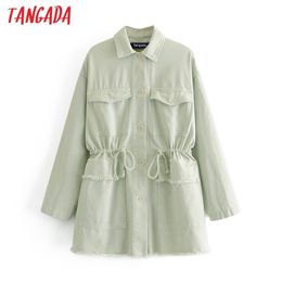 Tangada femmes vert menthe surdimensionné veste en jean manteau col rabattu à manches longues poche ample garçon ami style manteau 3H686 201026