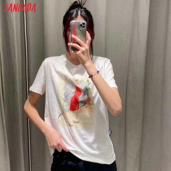 Tangada, camiseta de algodón con estampado de pintura para mujer, camisetas de manga corta con cuello redondo, camiseta informal para mujer, ropa de calle, Top TA2 210609