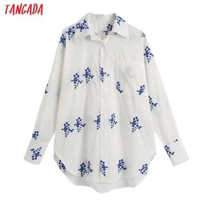 Tangada vrouwen retro borduurwerk romantisch katoen blouse shirt lange mouw chique vrouwelijke shirt tops be677 210609