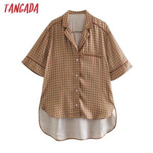 Tangada vrouwen retro oversized bloemen shirt korte mouw chique vrouwelijke shirt tops CE201 210609