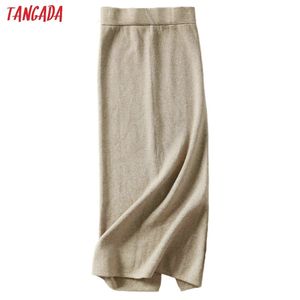 Tangada femmes solide jupes longues tricot stretch taille haute style coréen dames noir jupe crayon faldas mujer moda AQX05 210309