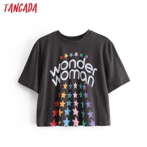 Tangada femmes étoile impression culture coton t-shirt à manches courtes été dames t-shirt décontracté chemise Street Wear haut 4D06 210609