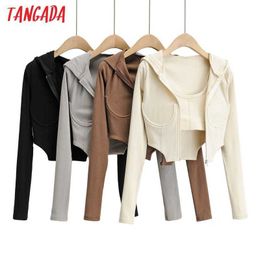 Tangada Dames Strethy Hood Jacket met Camis 2 Stuk Japans Mode Dames Gewas Uitvoer 4p62 210609