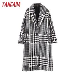 Tangada femmes épais manteaux veste motif à carreaux lâche manches longues poche dames élégant automne hiver manteau QB07 201221