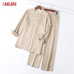 Tangada Mujeres Conjuntos de chándal Blusa de gran tamaño y pantalones de pierna ancha 2 piezas de alta calidad 6L40 211105