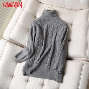 Tangada Mujeres Twist Wool Turtleneck Suéter de punto Jumper Femenino Elegante Oversize Jerseys Chic Tops 6D17 210609