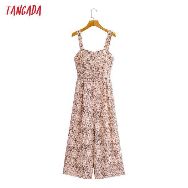 Tangada femmes Vintage combinaison florale avec Slash réglable Spaghetti sans manches barboteuses dames combinaisons 1F209 210609