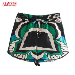 Tangada Dames Vintage Floral Shorts Bow Strethy Taille Zakken Vrouwelijke Retro Casual Pantalones 5Z265 210719