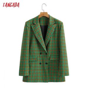 Tangada, chaqueta a cuadros verde Vintage para mujer, chaqueta elegante de manga larga para mujer, ropa de trabajo para mujer, trajes formales 8Y41 211122