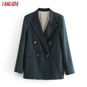 Tangada dames vintage oversized katoenen blazer vrouwelijke lange mouw elegante jas dames werk slijtage blazer pakken lj201021