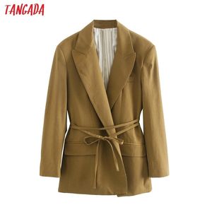 Tangada Femmes Vintage Solid Blazer avec Slash Manches longues Veste élégante Dames Work Wear Blazer Costumes formels 5Z180 201201