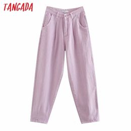 Tangada donna viola Chic mamma jeans pantaloni nuovo arrivo pantaloni lunghi tasche con cerniera pantaloni larghi casual in denim femminile 4M108 210322