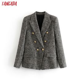 Tangada Vrouwen Warm Winter Double Breasted Suit Jacket Office Dames Vintage Plaid Blazer Pockets Werkkleding Uitloper LJ200911