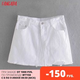 Tangada Femmes Blanc Denim Denim Jupes Faldas Mujer Zipper Style Français Femme Mini Jupe JE102 210609