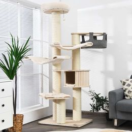 Tangkula Árbol para Gatos, Torre de Varios Niveles con Postes de Sisal, Hamacas, Cesta Colgante y Cojines Lavables extraíbles, Ideal para Gatos Grandes