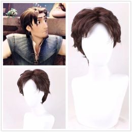 Tangled Cosplay Wig Rapunzel Flynn Rider Men Short Brown Curly Synthetic Hair for Halloween Costume Role Role Play