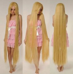 Verwarde Rapunze Super 150 cm lange pruik rechte blonde cosplay pruik vol haar prigfree verzending pruik