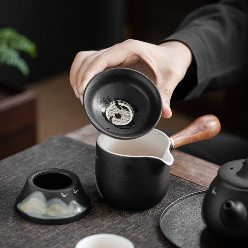 Cperons de thé en céramique-noir tangpin, accessoires de filtre à thé de montagne peints à la main