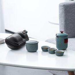 Tangpin-ceramic théière et tasses à thé, ensemble de thé de voyage portable, drinkware verte