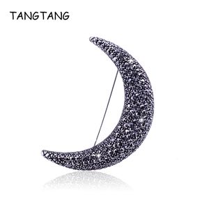 TANGTANG Lune Broche Noir Antique Couleur Le Premier Mois Lunaire Lune Broches Broches Pour Hommes Et Femmes Plein Strass Bijoux Broche