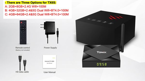 Tanix TX6S Android 10 tv box Allwinner H616 opcional 2G 8G/4G 32G/64G con pantalla led wifi de doble banda opcional reproductor multimedia inteligente Bt