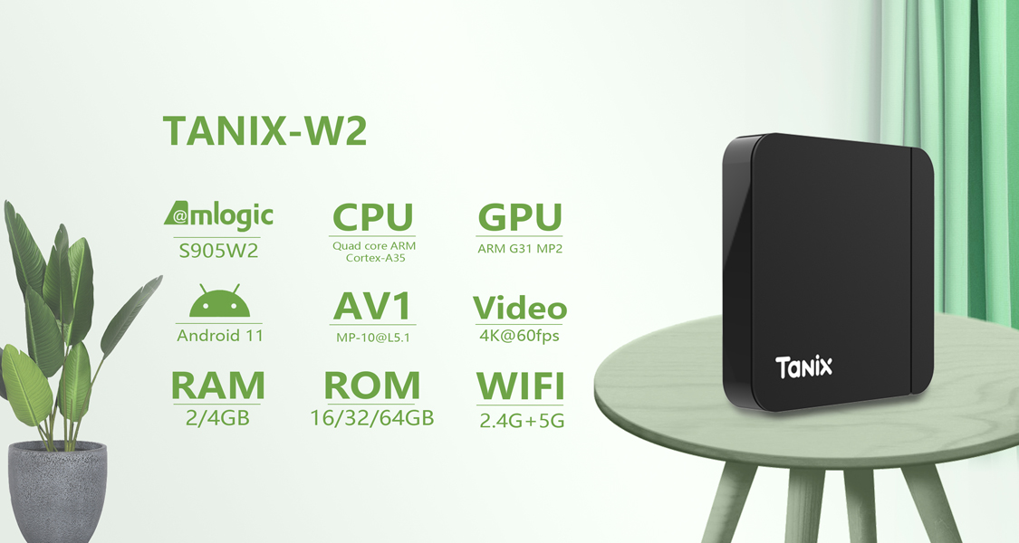 TANIX W2 TV -låda Android 11.0 AMLOGIC S905W2 2G16G 4G 32G 64G TVBOX 3D AV1 BT 2.4G 5G WIFI 4K HDR YouTube Media Player Set Top Box
