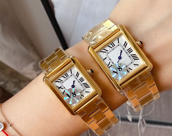 Tank et montres hommes luxe femmes couple vintage diamant or platine rectangle mouvement suisse bracelet en acier de précision montre cadeau de mode pour amoureux