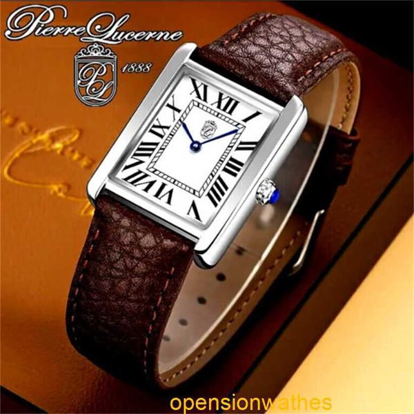 Tank de Carters regarde Pierre Lucerne 1888 Tank Vintage Style Men Dress Watch Swiss Inspired Brown Band Fnuoaz