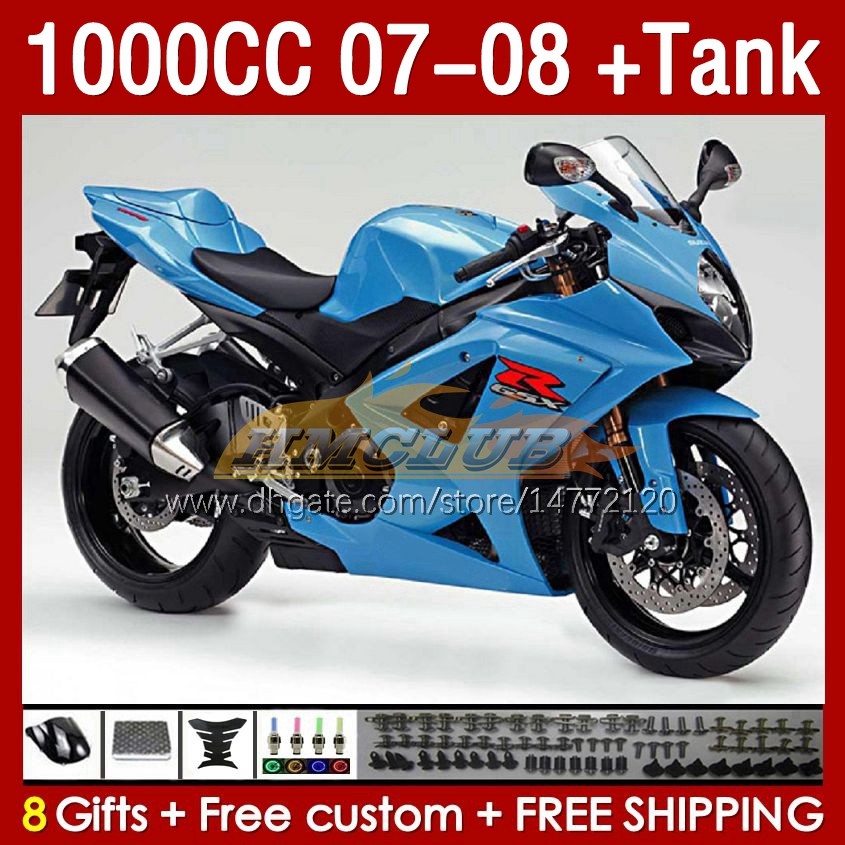 & Tank Fairings For SUZUKI GSXR-1000 K7 blue glossy GSXR 1000 CC GSXR1000 2007 2008 Bodys 158No.91 1000CC GSX-R1000 2007-2008 Bodywork GSX R1000 07 08 Full Fairing Kit