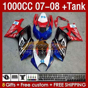 Tankbeurt voor Suzuki GSXR-1000 K7 GSXR 1000 CC GSXR1000 2007 2008 BODYS 158NO.79 1000cc GSX-R1000 2007-2008 Bodywerk GSX R1000 07 08 Volledige kuipen Kit Blue BLK