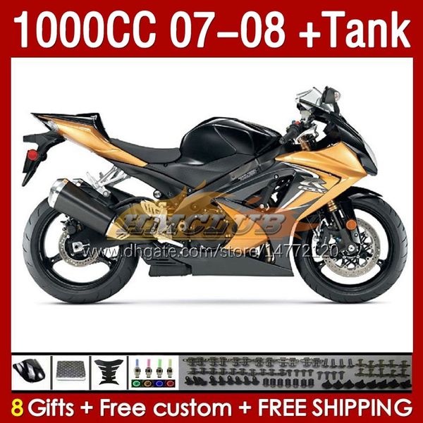 Carenados de tanque para SUZUKI GSXR-1000 K7 GSXR 1000 CC GSXR1000 2007 2008 Bodys 158No.73 1000CC GSX-R1000 2007-2008 Carrocería GSX R1000 07 08 Kit completo de carenado dorado