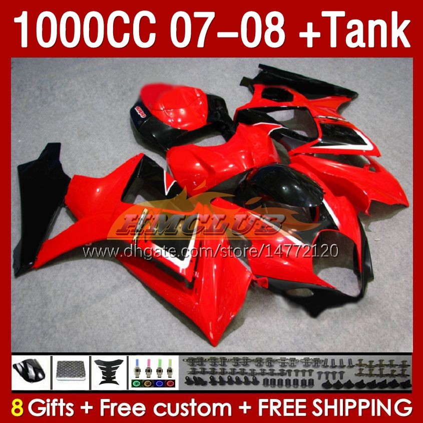 & Tank Fairings For SUZUKI GSXR-1000 K7 GSXR 1000 CC GSXR1000 2007 2008 Bodys 158No.68 1000CC GSX-R1000 2007-2008 Bodywork GSX R1000 07 08 Full Fairing Kit factory red blk