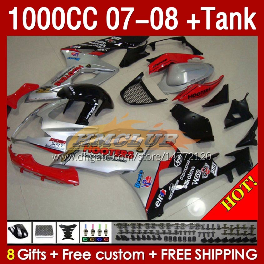 & Tank Fairings For SUZUKI GSXR-1000 K7 GSXR 1000 CC GSXR1000 2007 2008 red silvery Bodys 158No.63 1000CC GSX-R1000 2007-2008 Bodywork GSX R1000 07 08 Full Fairing Kit