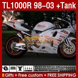 Tankbeurten voor Suzuki TL-1000 TL 1000 R 1000R SRAD 1998 1999 2000 2001 2002 2003 Bodywerk 162No.87 TL-1000R TL1000 R 98-03 TL1000R 98 99 00 01 02 03 Fairing White Glossy