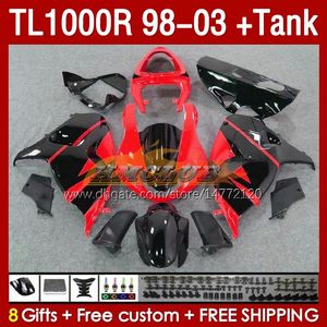 Tankbeurten voor Suzuki TL-1000 TL 1000 R 1000R SRAD 1998 1999 2000 2001 2002 2003 Bodywerk 162No.79 TL-1000R TL1000 R 98-03 TL1000R 98 99 00 01 02 03 ROOD GLOSSY