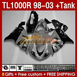 Tankbeurten voor Suzuki TL-1000R SRAD TL-1000 TL 1000 R 1000R 98-03 Bodywerk 162No.138 TL1000R 1998 1999 2000 01 02 03 TL1000 R 98 99 00 2001 2002 2002 2003 Fairing Glossy grijs