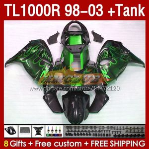 Tankbeurten voor Suzuki TL-1000R SRAD TL-1000 TL 1000 R 1000R 98-03 Bodywerk 162No.161 TL1000R 1998 1998 1999 2000 01 02 03 TL1000 R 98 99 00 2001 2002 2003 BUIRING GROEN VLAMEN