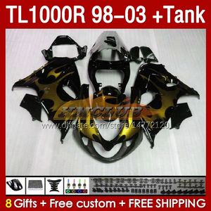 Tankbeurten voor Suzuki TL-1000R SRAD TL-1000 TL 1000 R 1000R 98-03 Bodywerk 162No.143 TL1000R 1998 1999 2000 01 02 03 TL1000 R 98 99 00 2001 2002 2003 GOUDEN VLAMEN